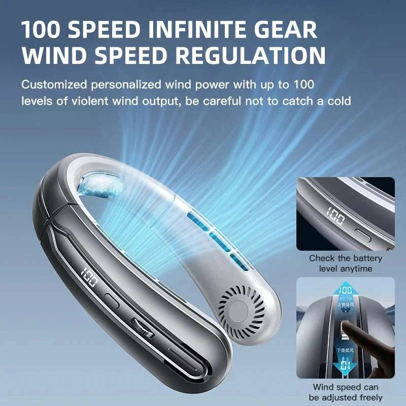 Bladeless Neck Fan 8000mAh USB Rechargeable LED Display-Rose Gold