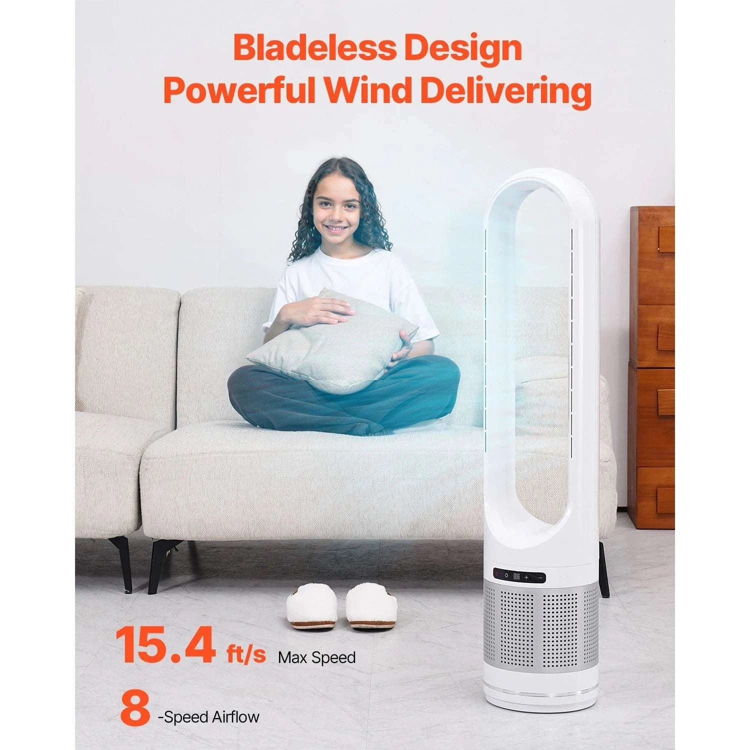 Bladeless Tower Fan with 8 Speeds, HEPA Purifier & Remote-34 inch / United States