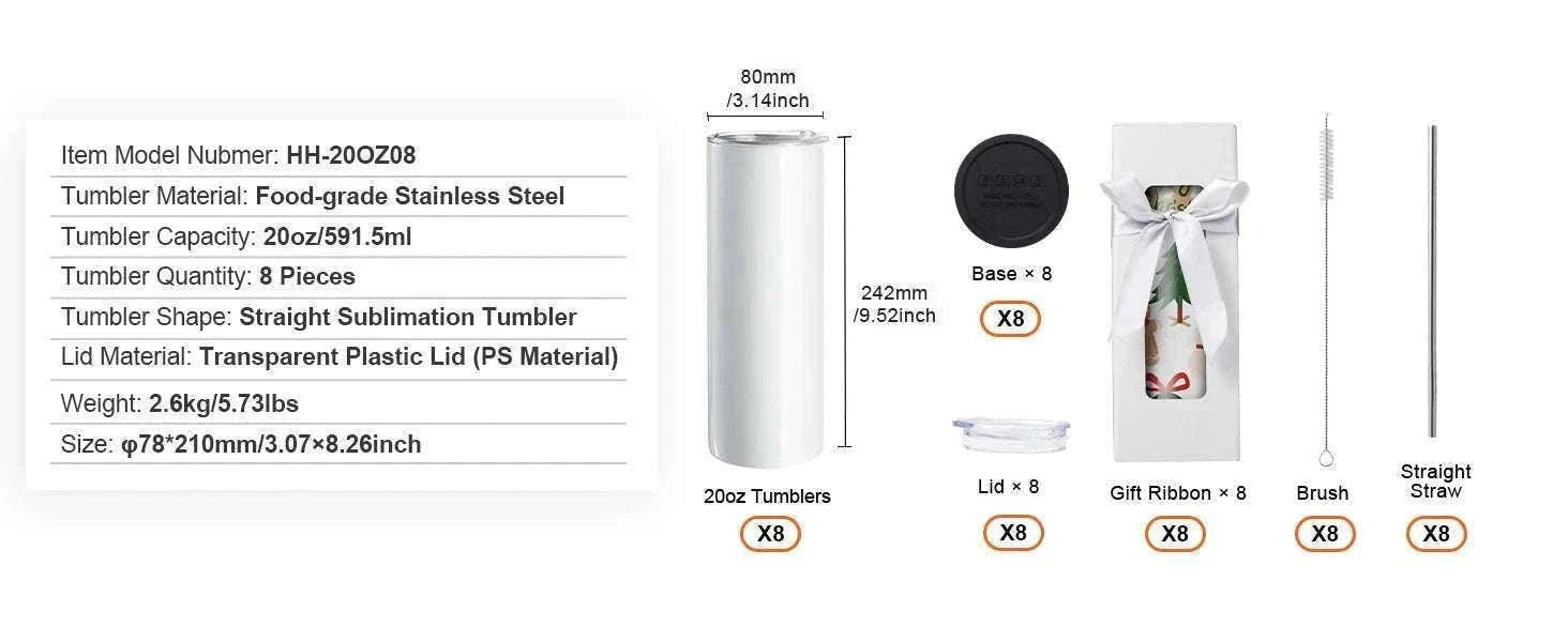 Blank Sublimation Tumblers Bulk 20oz & 30oz Stainless Steel Cups-8PCs 20oz / france / 501-600ml