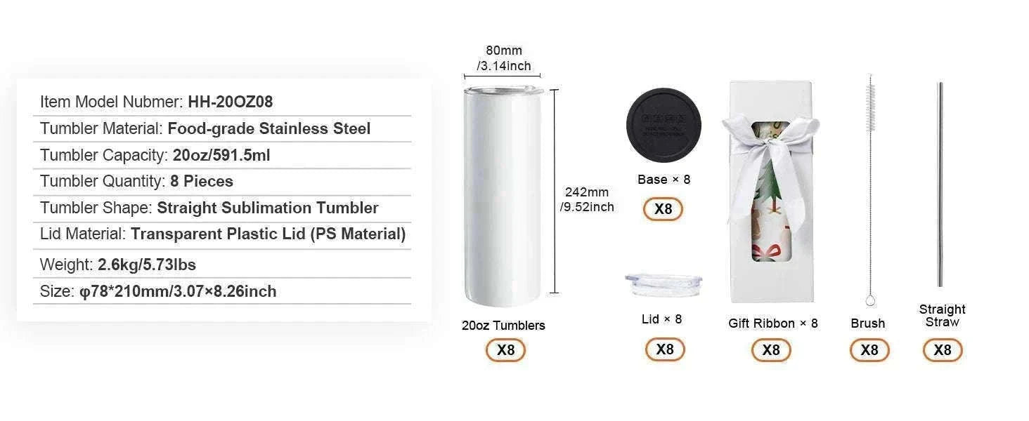 Blank Sublimation Tumblers Bulk 20oz & 30oz Stainless Steel Cups-8PCs 20oz / france / 501-600ml
