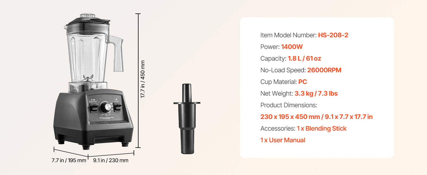 1400W High-Speed Blender with 61 oz Capacity for Smooth Blends
