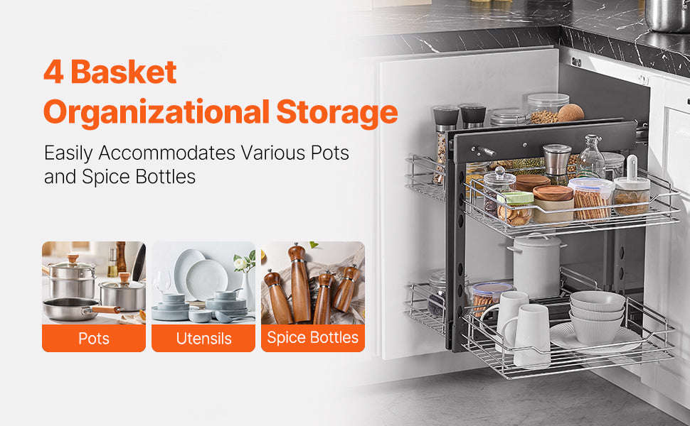 Blind Corner Pull Out Organizer with 4 Shelf Storage Baskets-2 layers / Germany