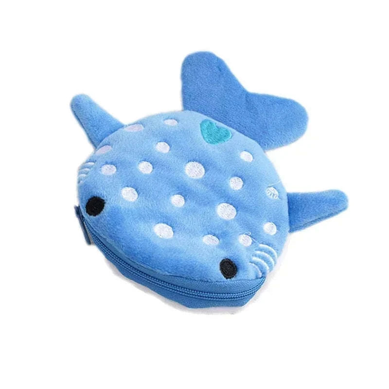 Blue Shark & Whale Plush Coin Purse – Cute Zipper Wallet-grey