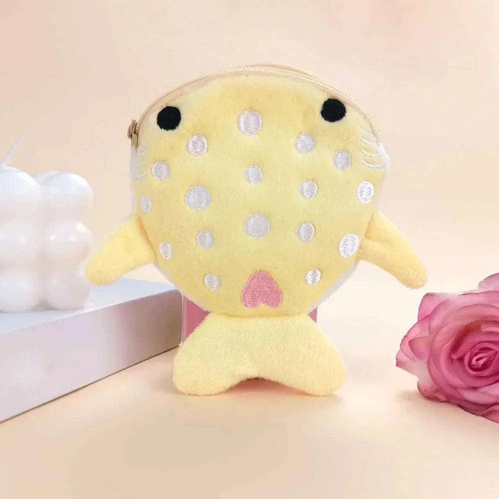 Blue Shark & Whale Plush Coin Purse – Cute Zipper Wallet-grey