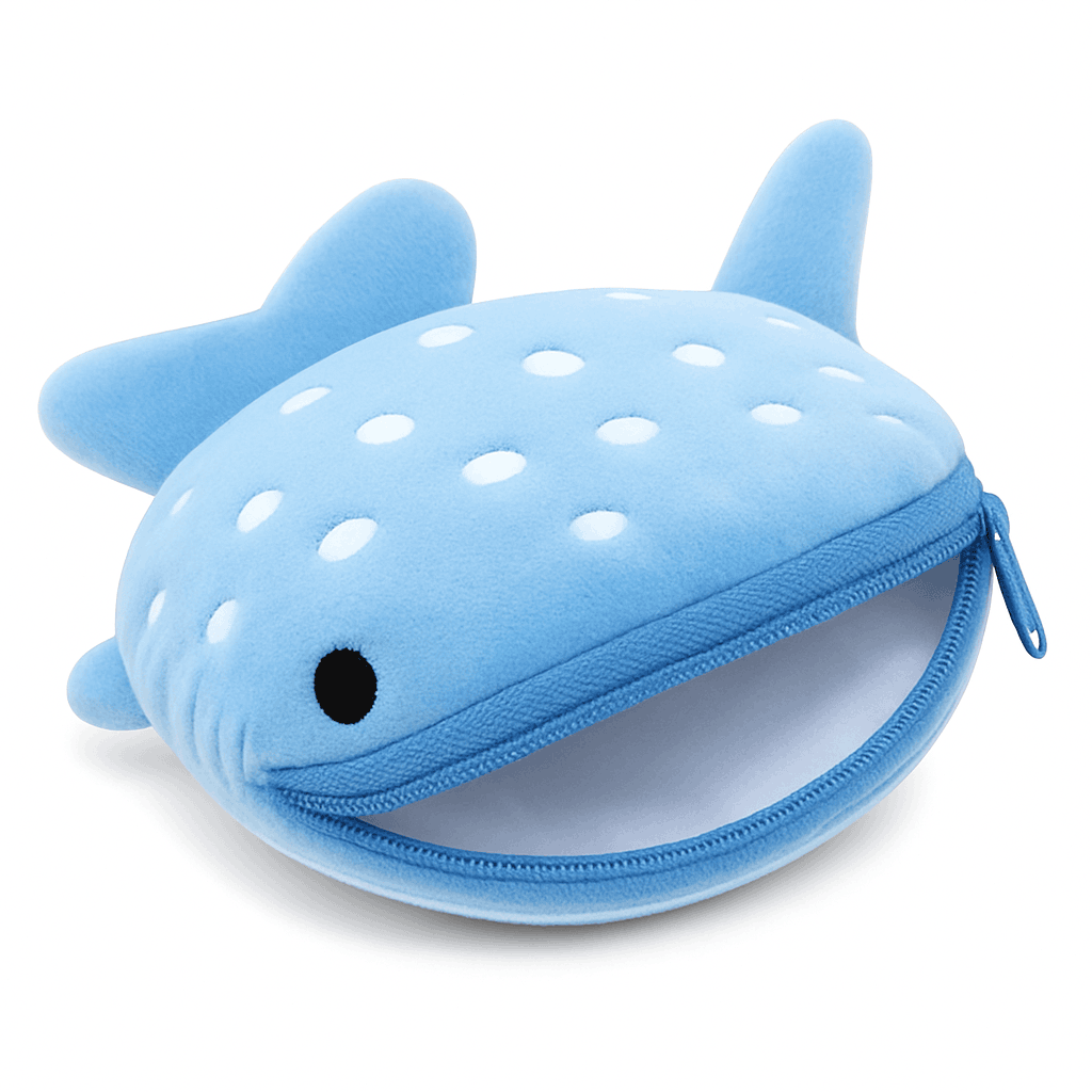 Blue Shark & Whale Plush Coin Purse Zipper Wallet-grey
