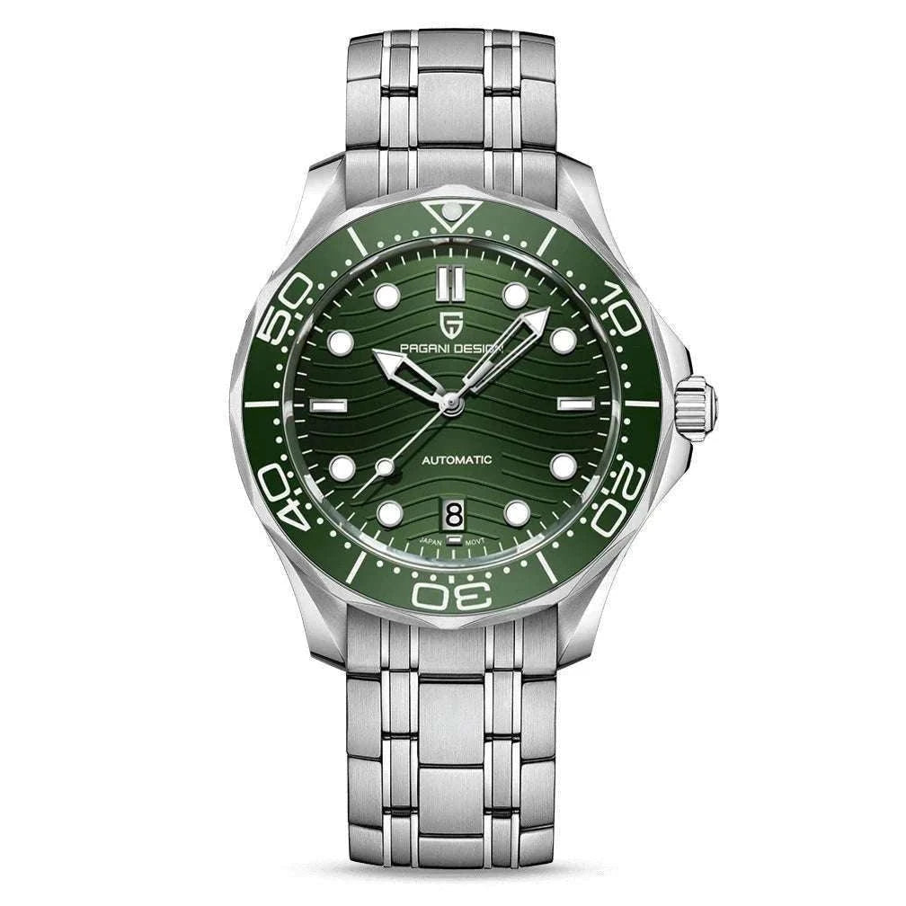 Blue Wave Dial Automatic Diver Watch with Sapphire Crystal-Rose Gold Green 2 / france