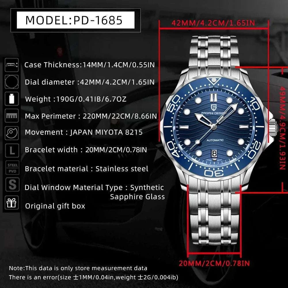 Blue Wave Dial Automatic Diver Watch with Sapphire Crystal-Rose Gold Green 2 / france
