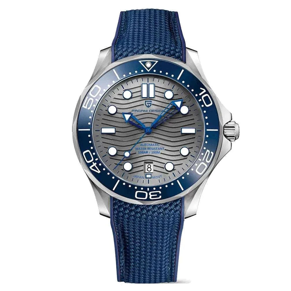 Blue Wave Dial Automatic Diver Watch with Sapphire Crystal-Rose Gold Green 2 / france