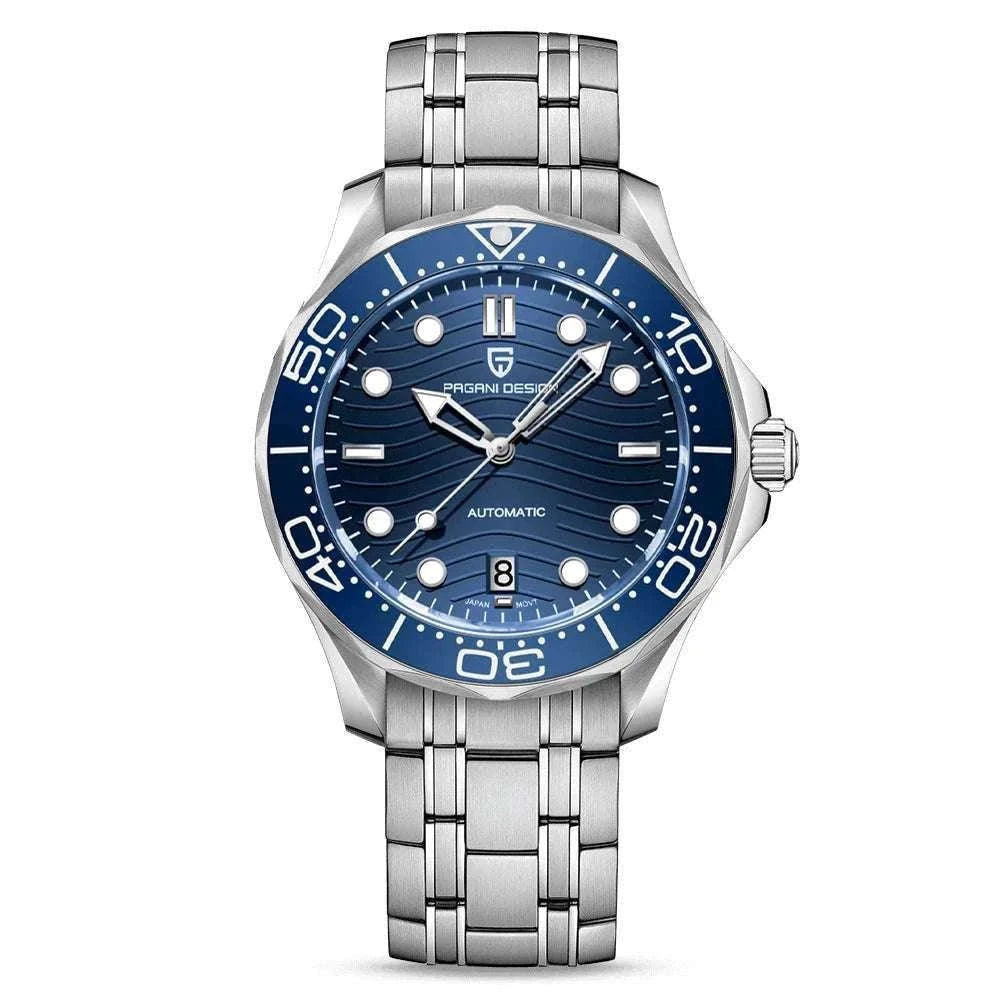 Blue Wave Dial Automatic Diver Watch with Sapphire Crystal-Rose Gold Green 2 / france