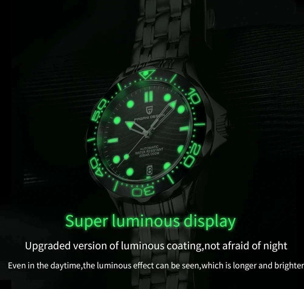 Blue Wave Dial Automatic Diver Watch with Sapphire Crystal-Rose Gold Green 2 / france