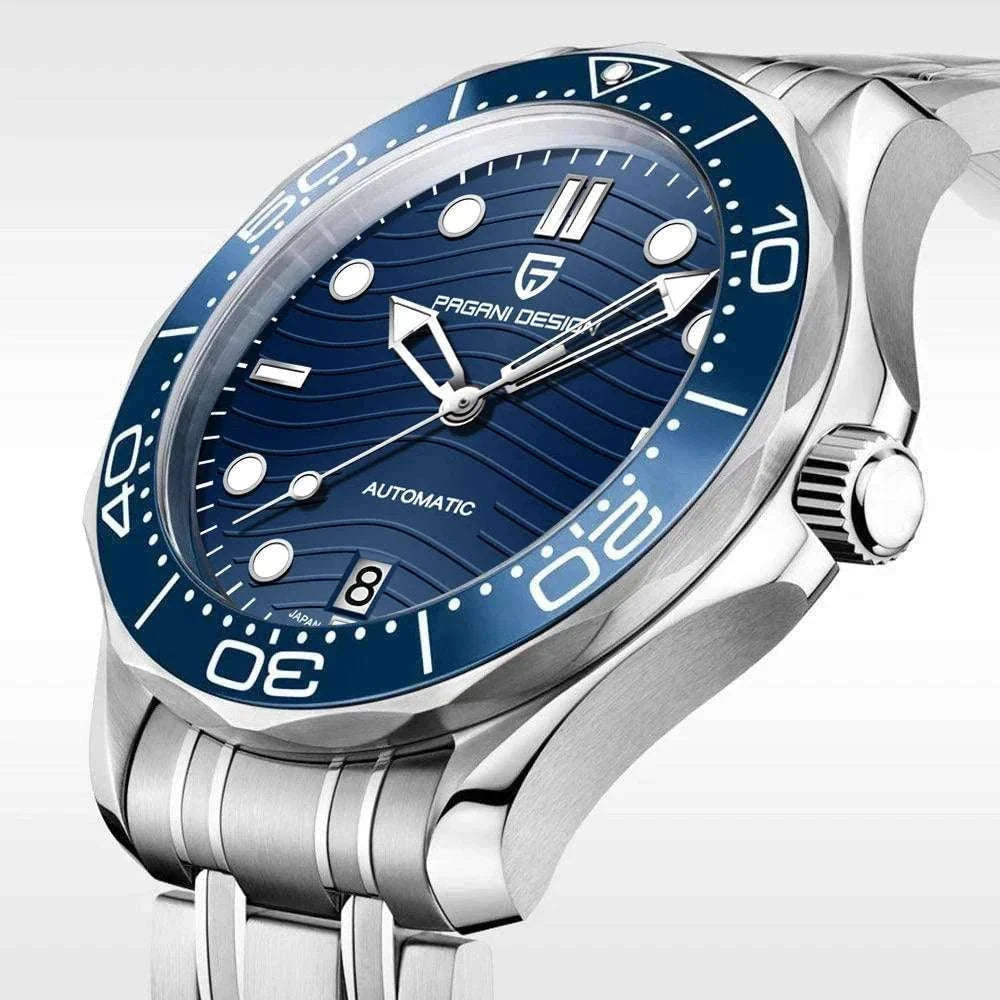 Blue Wave Dial Automatic Diver Watch with Sapphire Crystal-Rose Gold Green 2 / france