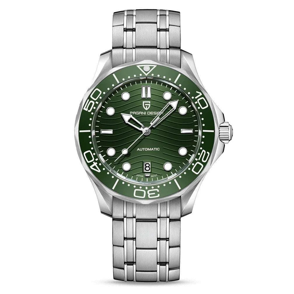 Blue Wave Dial Automatic Diver Watch with Sapphire Crystal-Rose Gold Green 2 / france