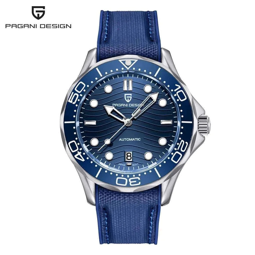Blue Wave Dial Automatic Diver Watch with Sapphire Crystal-Rose Gold Green 2 / france