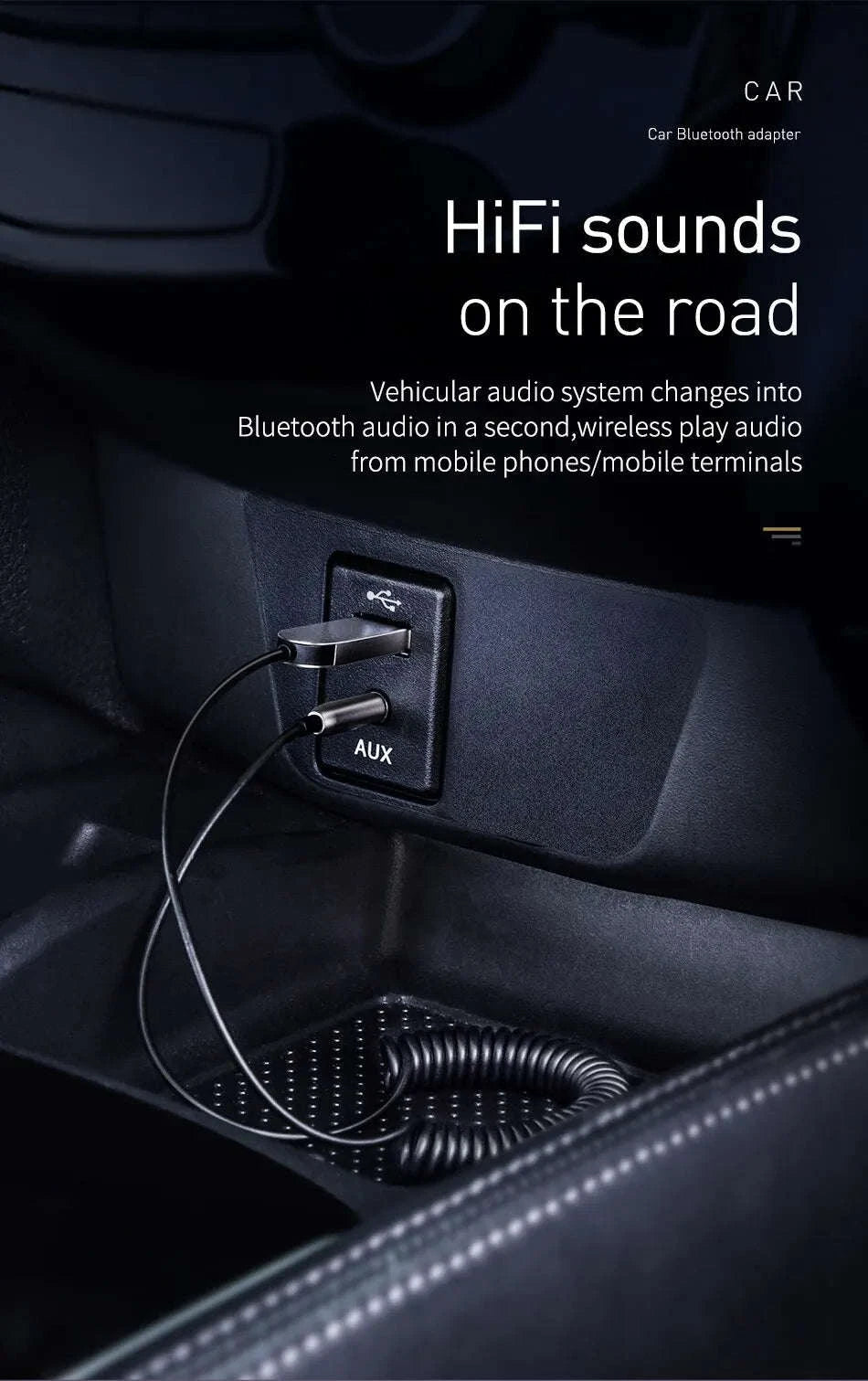 Bluetooth 5.0 AUX Car Adapter Cable 3.5mm Wireless Audio Receiver-Black