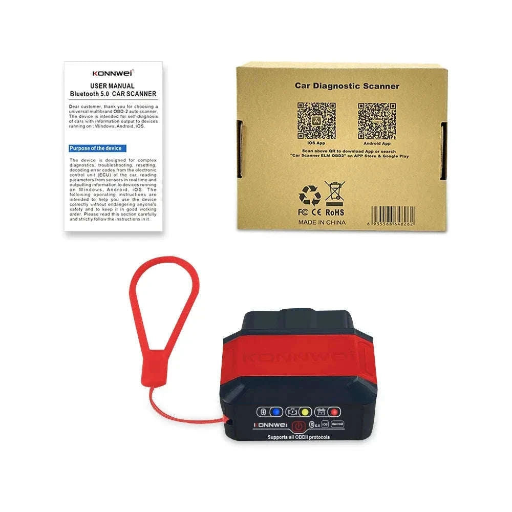 Bluetooth 5.0 OBD2 Scanner V1.5 for 12V Vehicles-KW906 Black / China Mainland