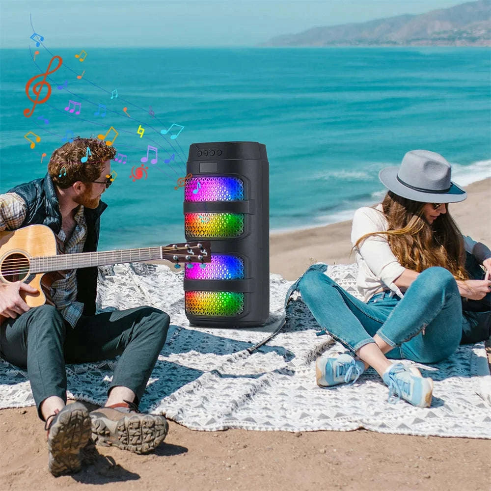 Bluetooth 5.0 Portable Speaker with Dual 4" Stereo & LED Lights-4" / United States