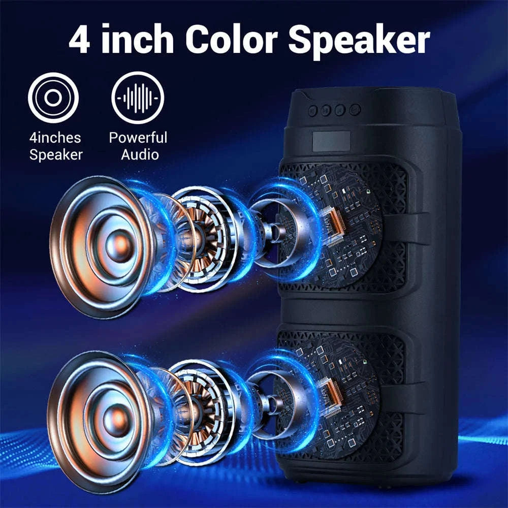 Bluetooth 5.0 Portable Speaker with Dual 4" Stereo & LED Lights-4" / United States