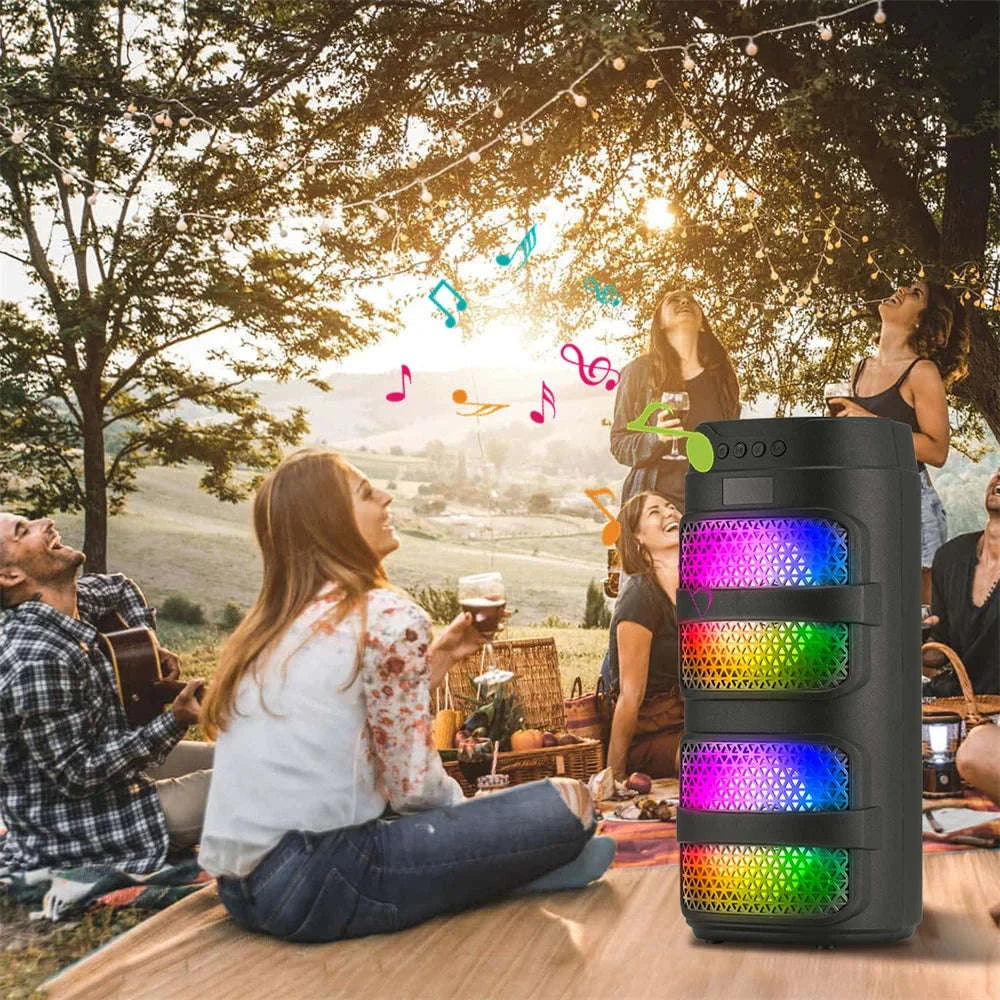 Bluetooth 5.0 Portable Speaker with Dual 4" Stereo & LED Lights-4" / United States