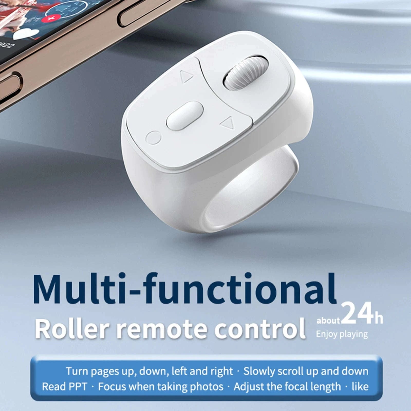 Bluetooth 5.3 Finger Ring Remote Control Scroll & Camera Shutter-White / france