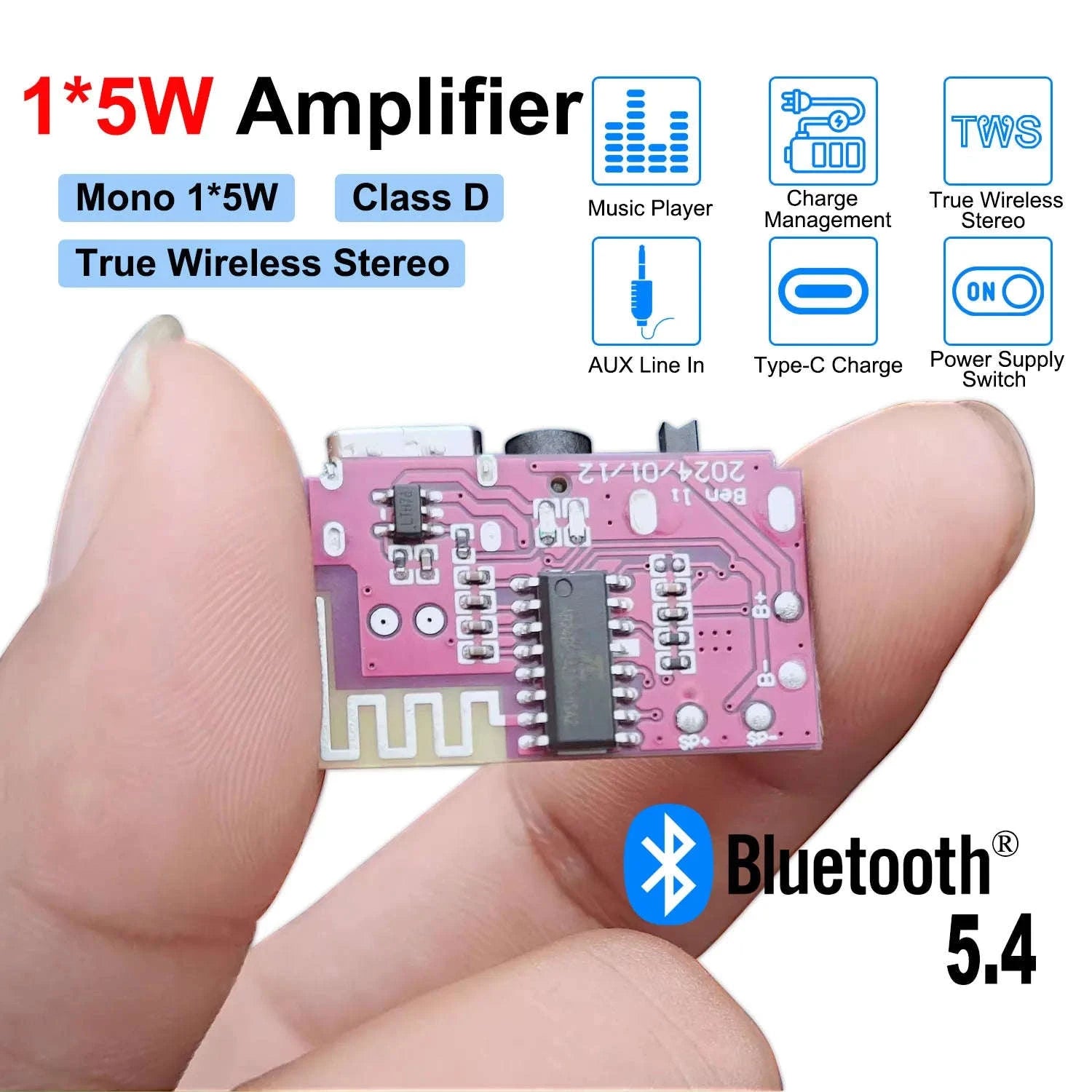 Bluetooth 5.4 Mono Amplifier Board for DIY Speakers-Default Title