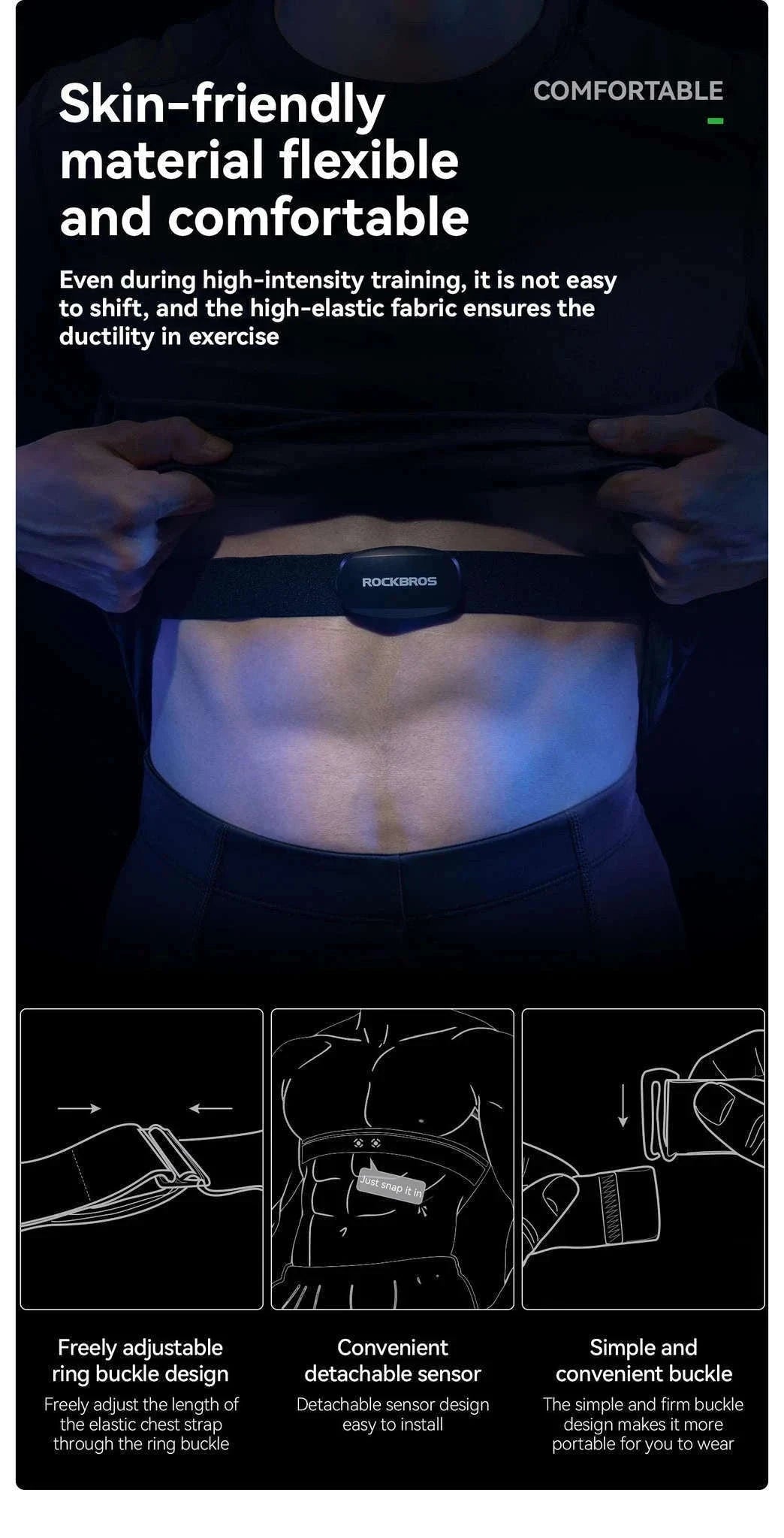 Bluetooth & ANT+ Heart Rate Monitor Chest Strap for Cycling-HRM812