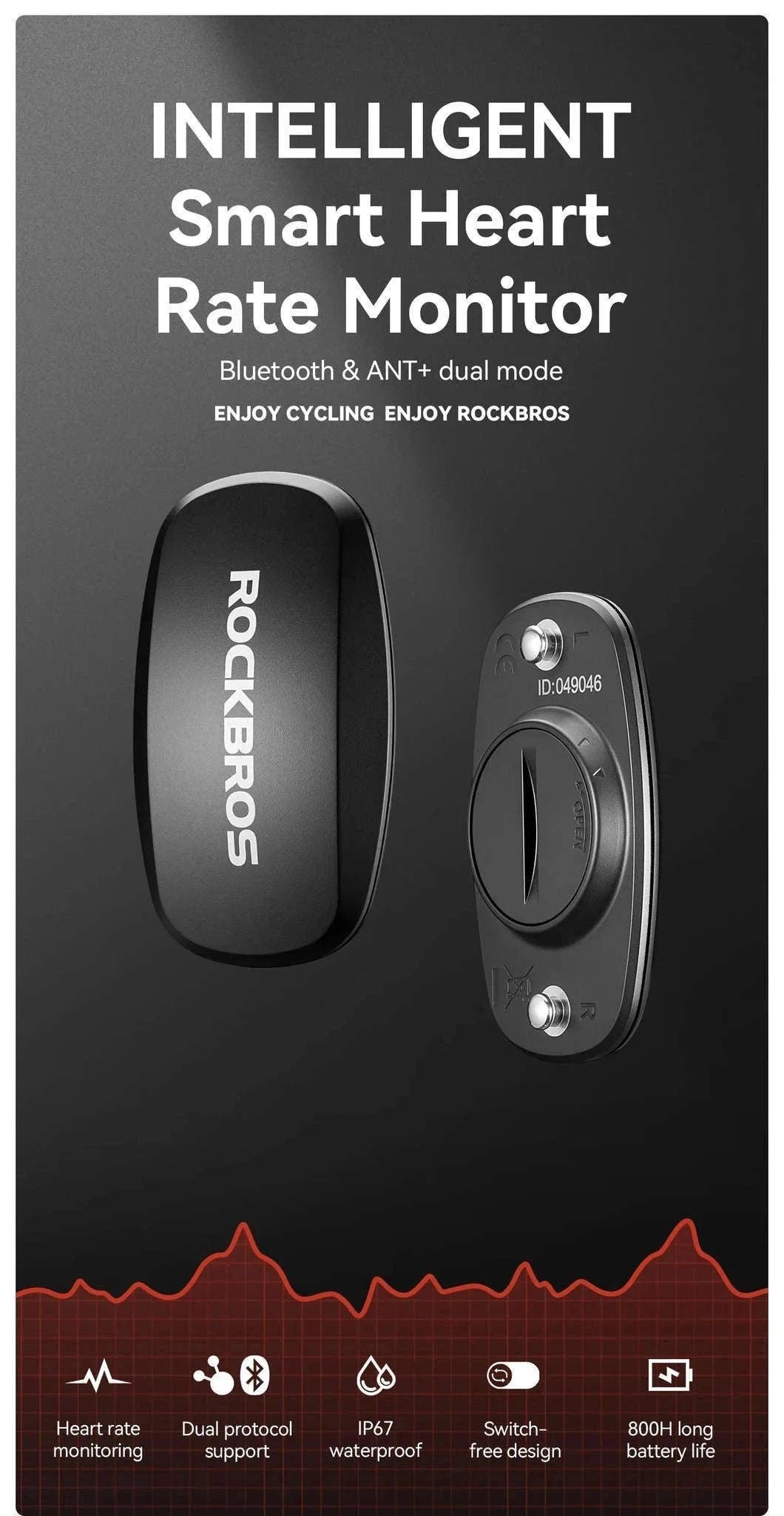 Bluetooth & ANT+ Heart Rate Monitor Chest Strap for Cycling-HRM812