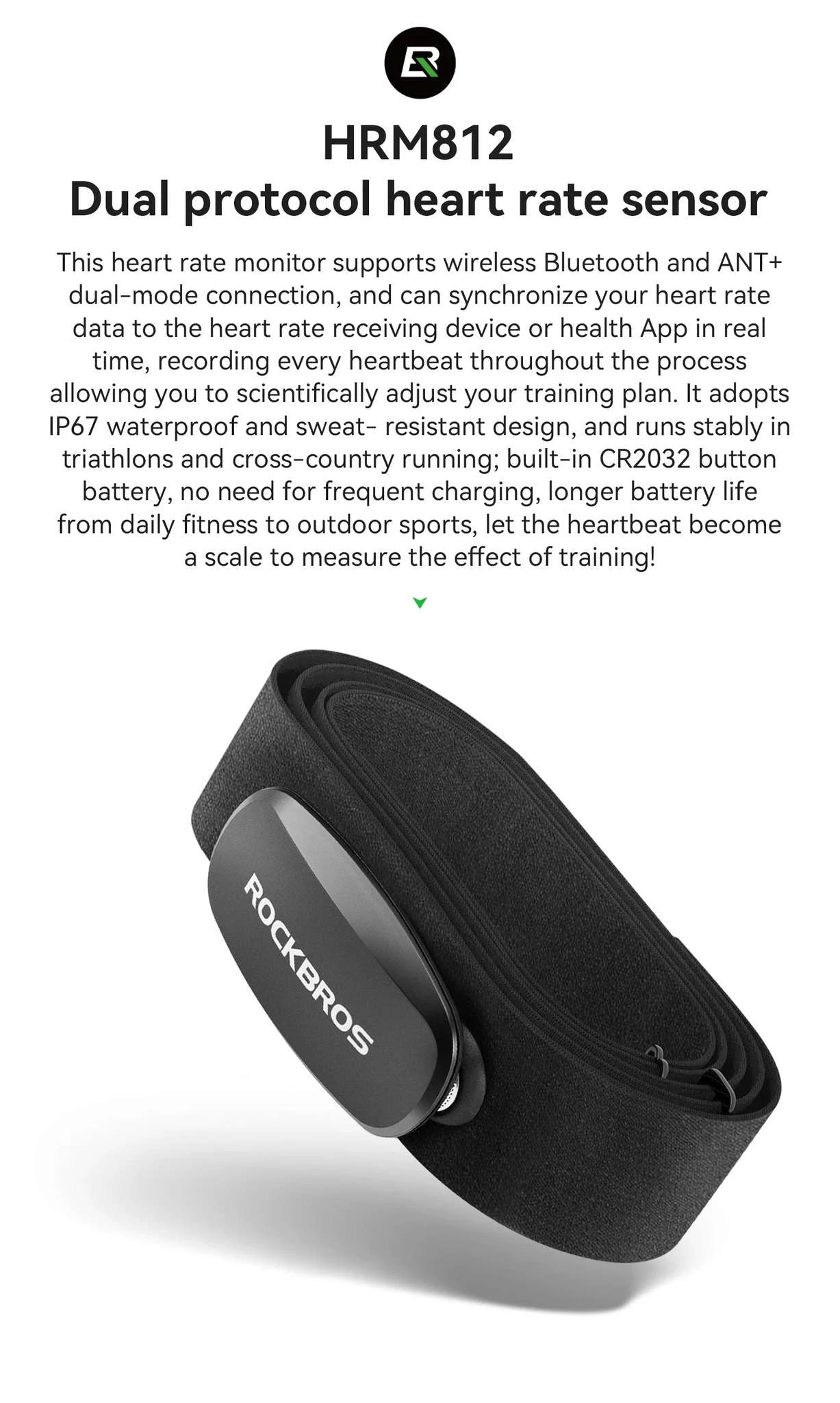 Bluetooth & ANT+ Heart Rate Monitor Chest Strap for Cycling-HRM812