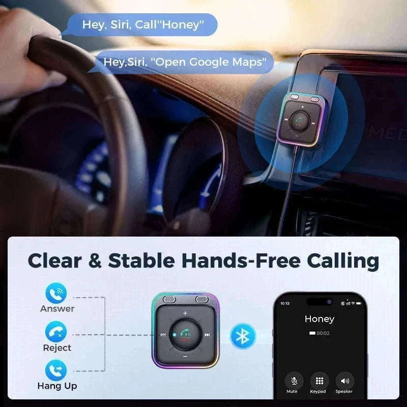 Bluetooth Car Adapter with Dual Mic for Clear Calls and Audio-Black / CHINA