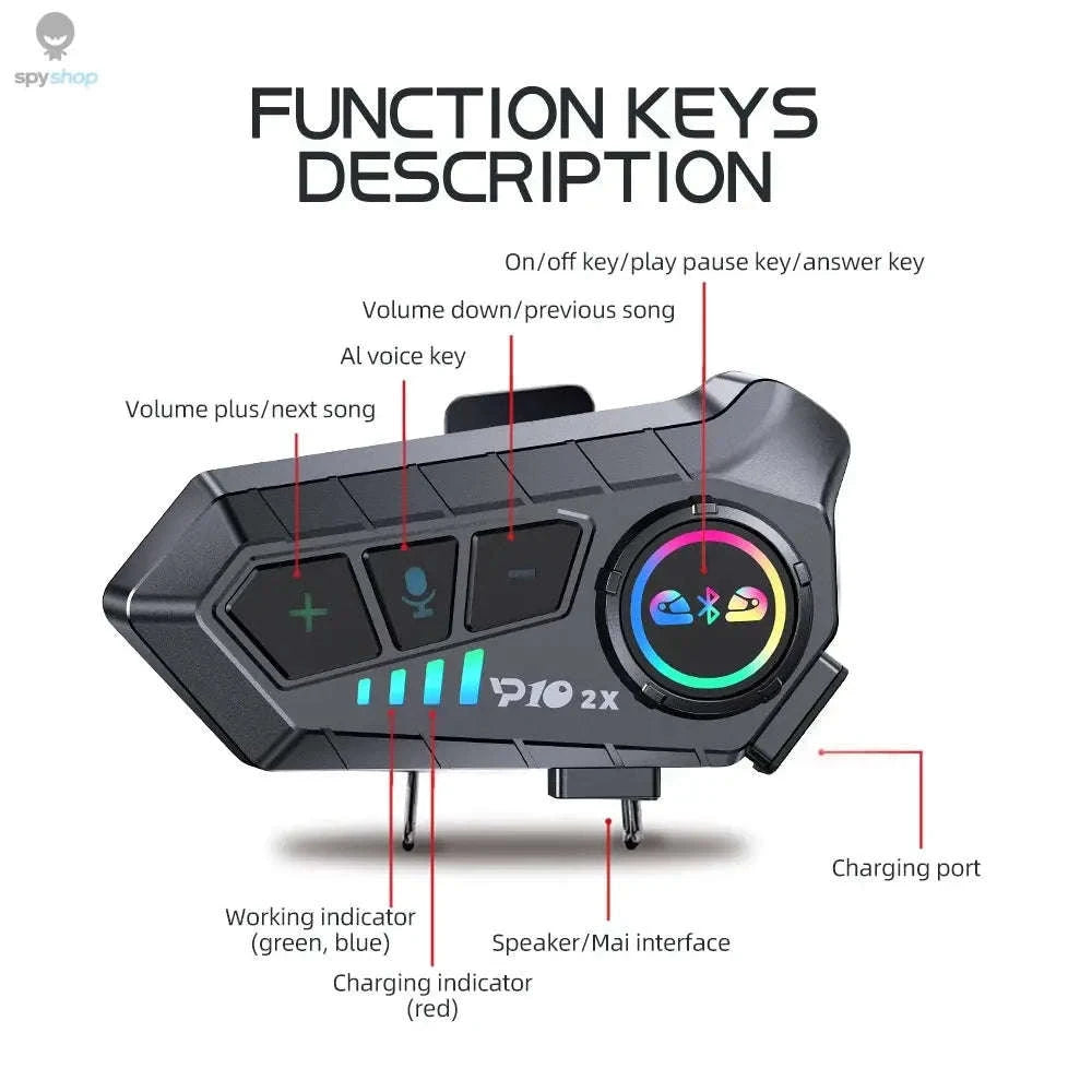 Bluetooth Motorcycle Helmet Intercom – V5.3 Headset with Long-Lasting Battery and Waterproof Design-Soft Microphone / CN