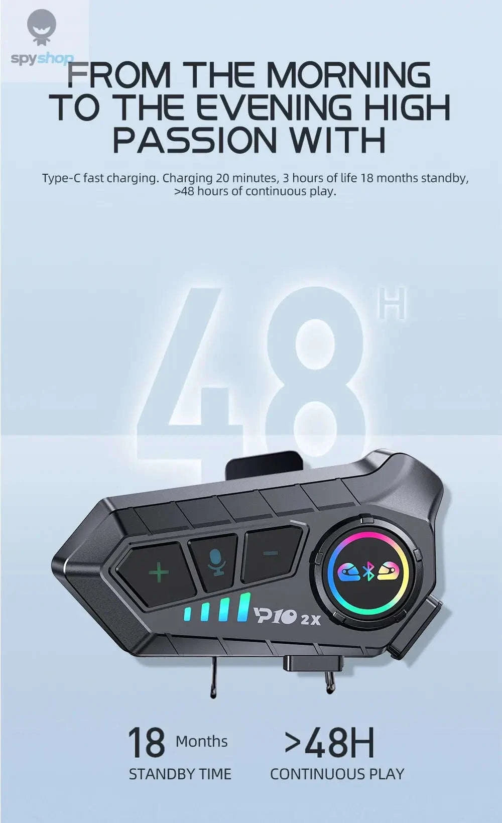 Bluetooth Motorcycle Helmet Intercom – V5.3 Headset with Long-Lasting Battery and Waterproof Design-Soft Microphone / CN