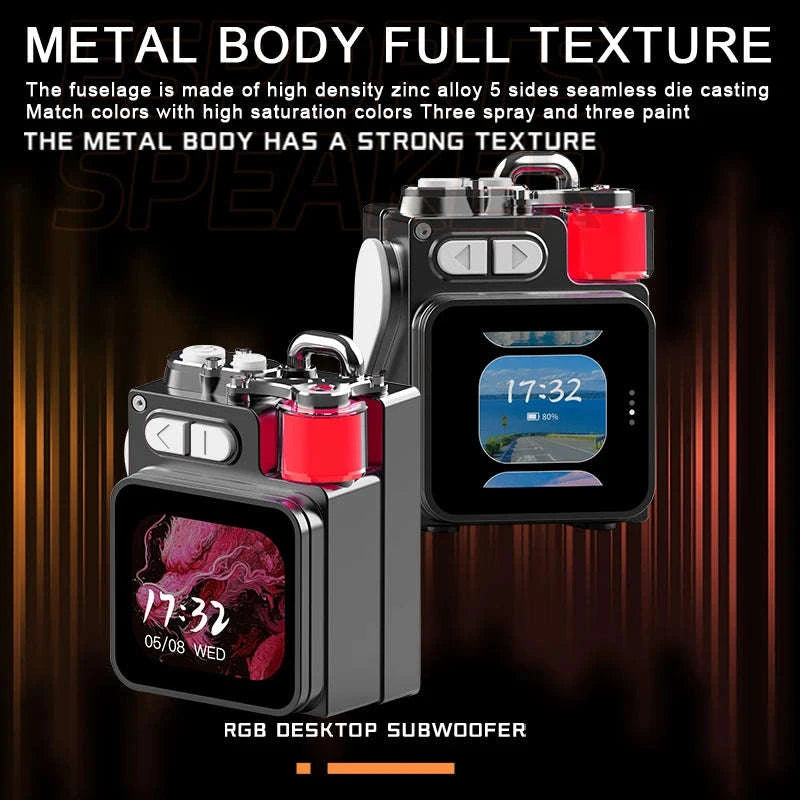 Bluetooth RGB Metal Speaker with LED Display, Clock & Subwoofer-Black / China Mainland
