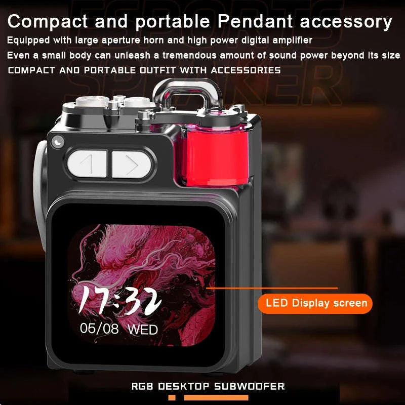 Bluetooth RGB Metal Speaker with LED Display, Clock & Subwoofer-Black / China Mainland