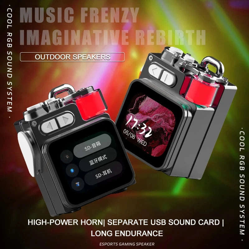 Bluetooth RGB Metal Speaker with LED Display, Clock & Subwoofer-Black / China Mainland