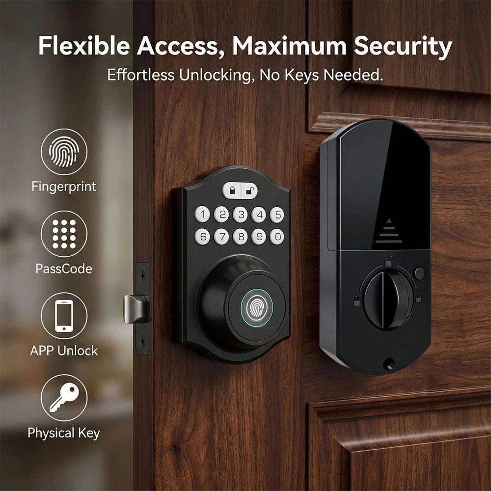 Bluetooth Smart Deadbolt Lock with Fingerprint Passcode App Remote Temporary Code Auto Lock Keyless Entry Front Door Lock for House Airbnb-United States