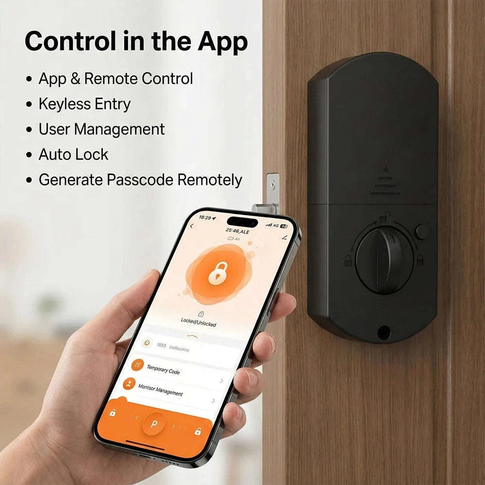 Bluetooth Smart Deadbolt Lock with Fingerprint Passcode App Remote Temporary Code Auto Lock Keyless Entry Front Door Lock for House Airbnb-United States