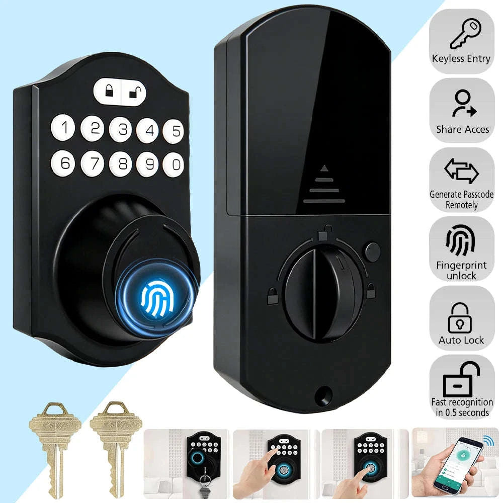 Bluetooth Smart Deadbolt Lock with Fingerprint Passcode App Remote Temporary Code Auto Lock Keyless Entry Front Door Lock for House Airbnb-United States