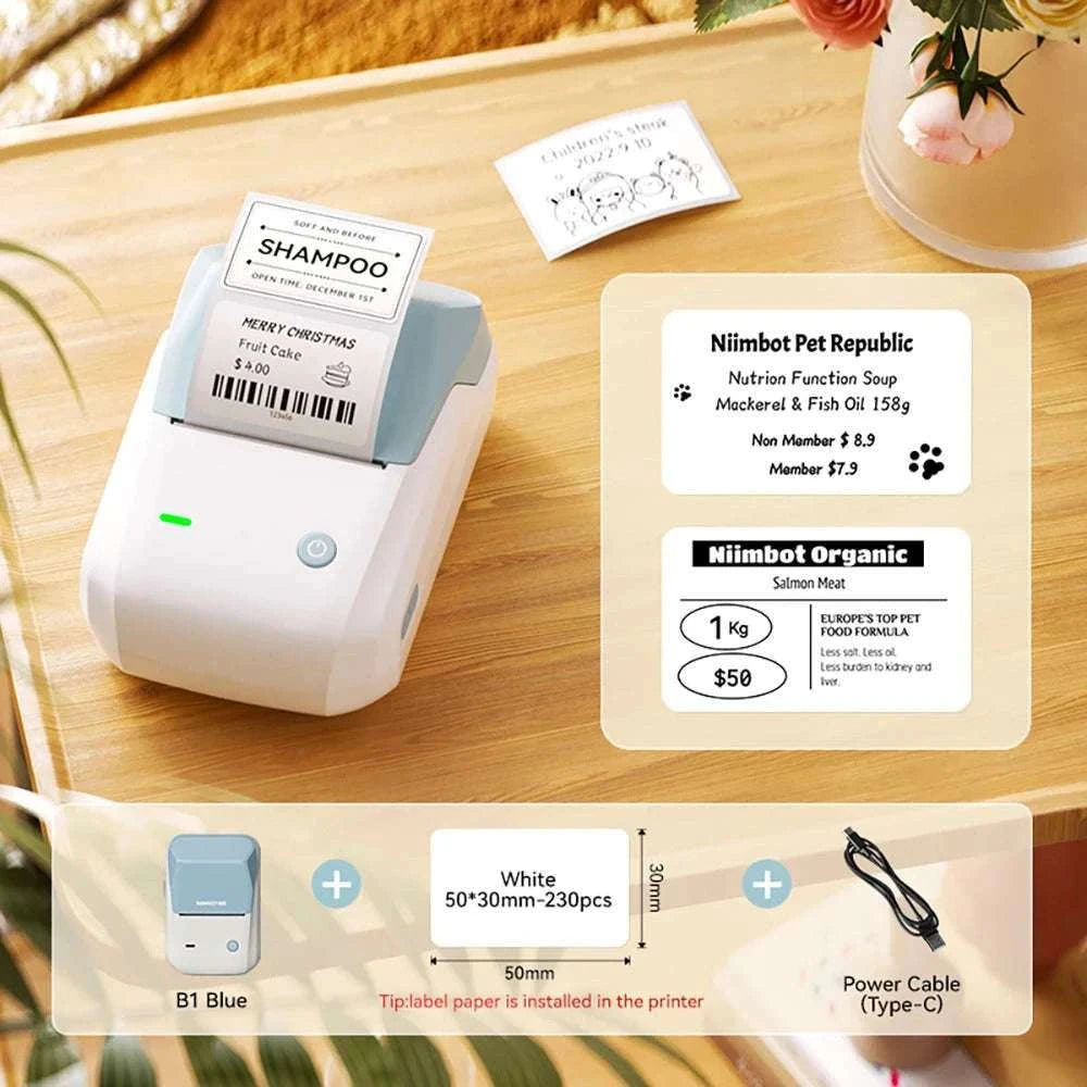 Bluetooth Thermal Label Printer B1 Wireless Barcode & Sticker Maker-D BL-34mm-3Roll / China Mainland