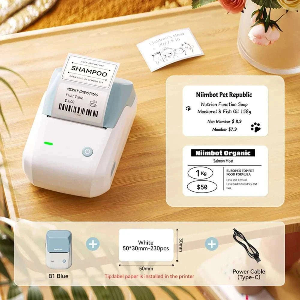 Bluetooth Thermal Label Printer B1 Wireless Barcode & Sticker Maker-D BL-34mm-3Roll / China Mainland