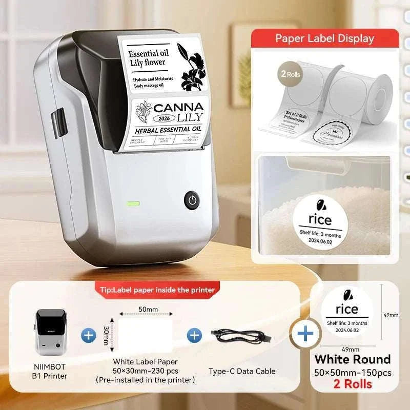 Bluetooth Thermal Label Printer B1 Wireless Barcode & Sticker Maker-D BL-34mm-3Roll / China Mainland
