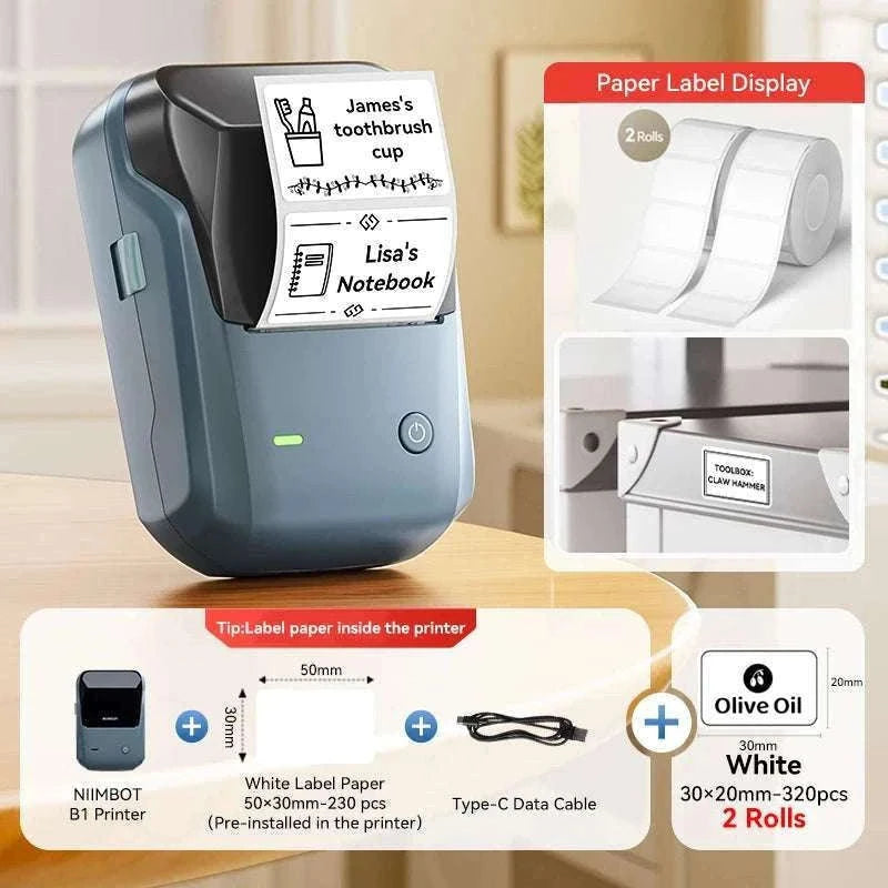 Bluetooth Thermal Label Printer B1 Wireless Barcode & Sticker Maker-D BL-34mm-3Roll / China Mainland
