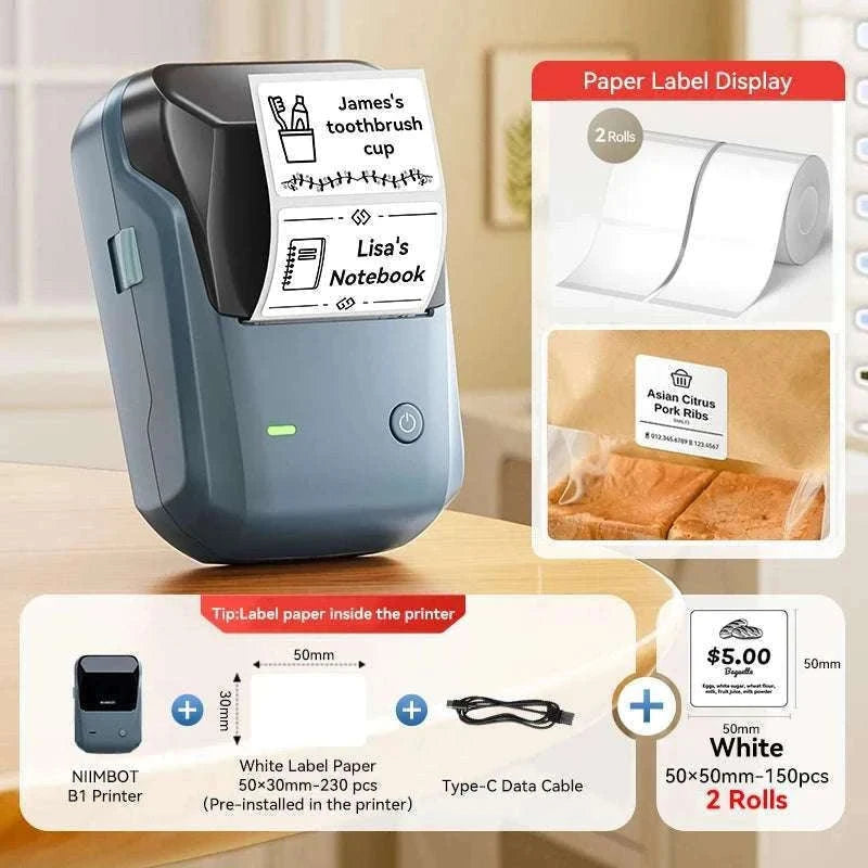 Bluetooth Thermal Label Printer B1 Wireless Barcode & Sticker Maker-D BL-34mm-3Roll / China Mainland
