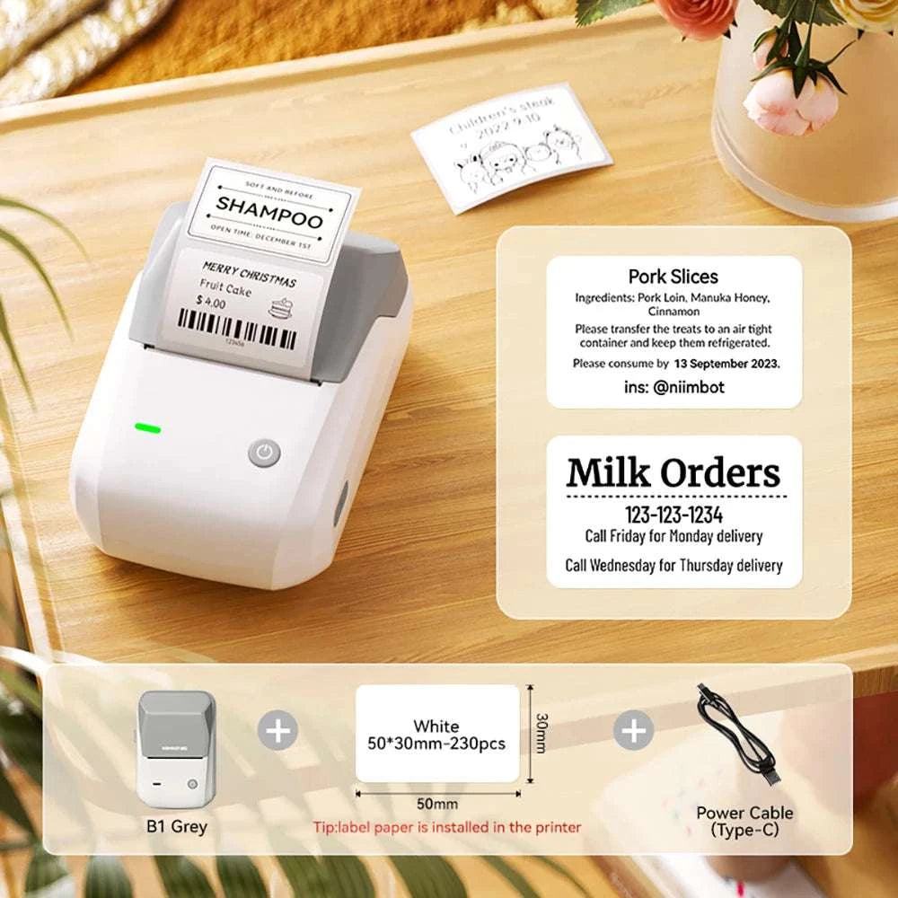 Bluetooth Thermal Label Printer B1 Wireless Barcode & Sticker Maker-D BL-34mm-3Roll / China Mainland
