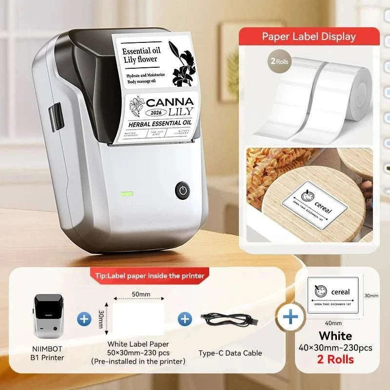 Bluetooth Thermal Label Printer B1 Wireless Barcode & Sticker Maker-D BL-34mm-3Roll / China Mainland