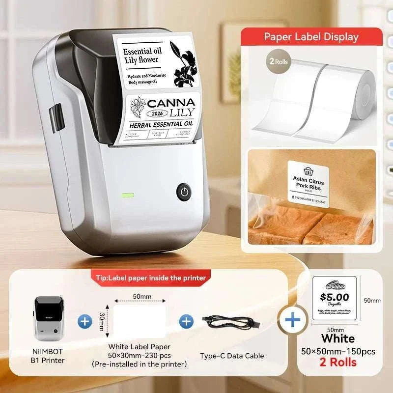 Bluetooth Thermal Label Printer B1 Wireless Barcode & Sticker Maker-D BL-34mm-3Roll / China Mainland