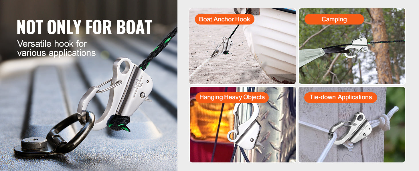 Stainless Steel Boat Anchor Hook with Slide Clamp for 3/8"-5/8" Rope