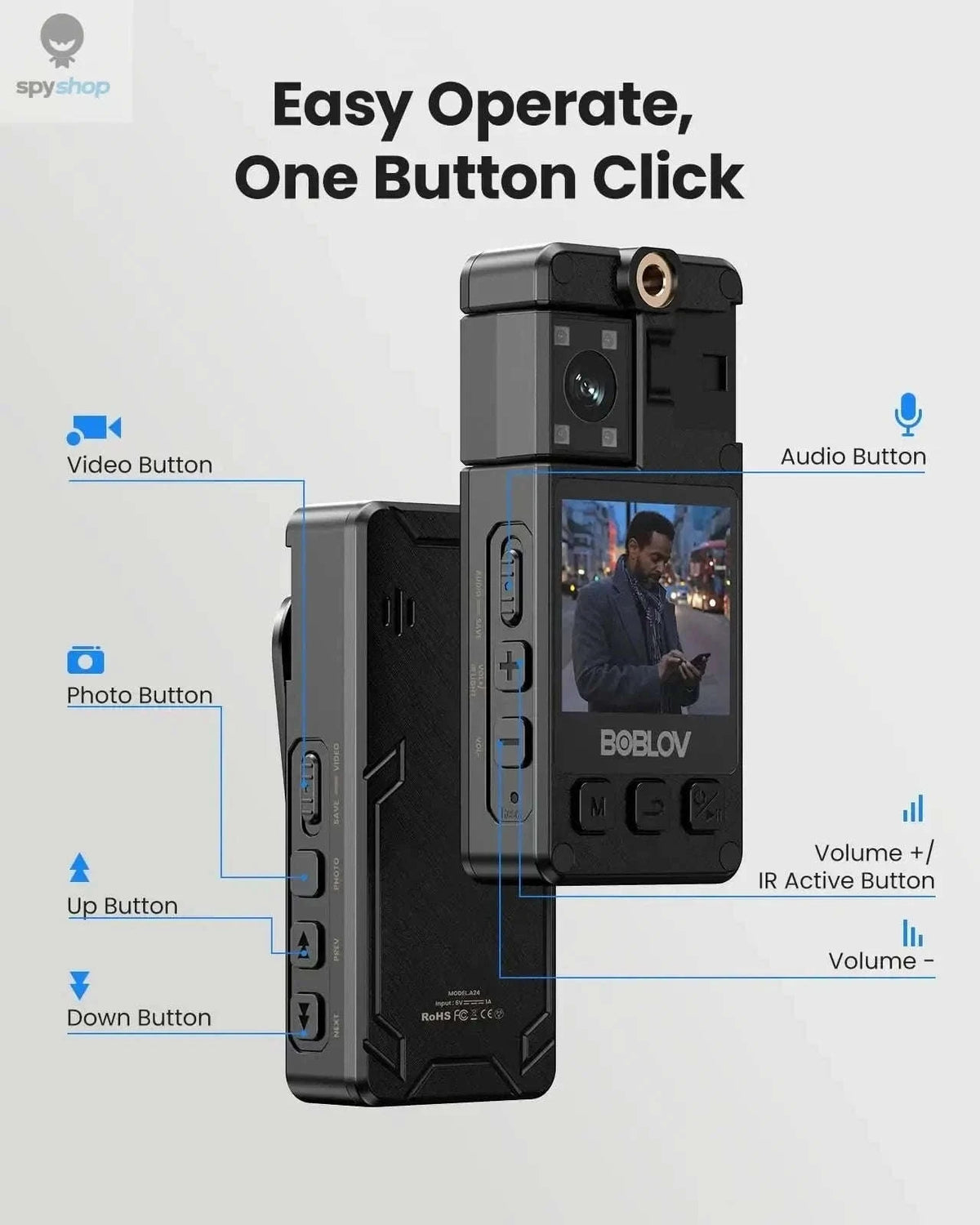 BOBLOV A24 Mini Action Camera with 1296P Video and Night Vision-Camera only