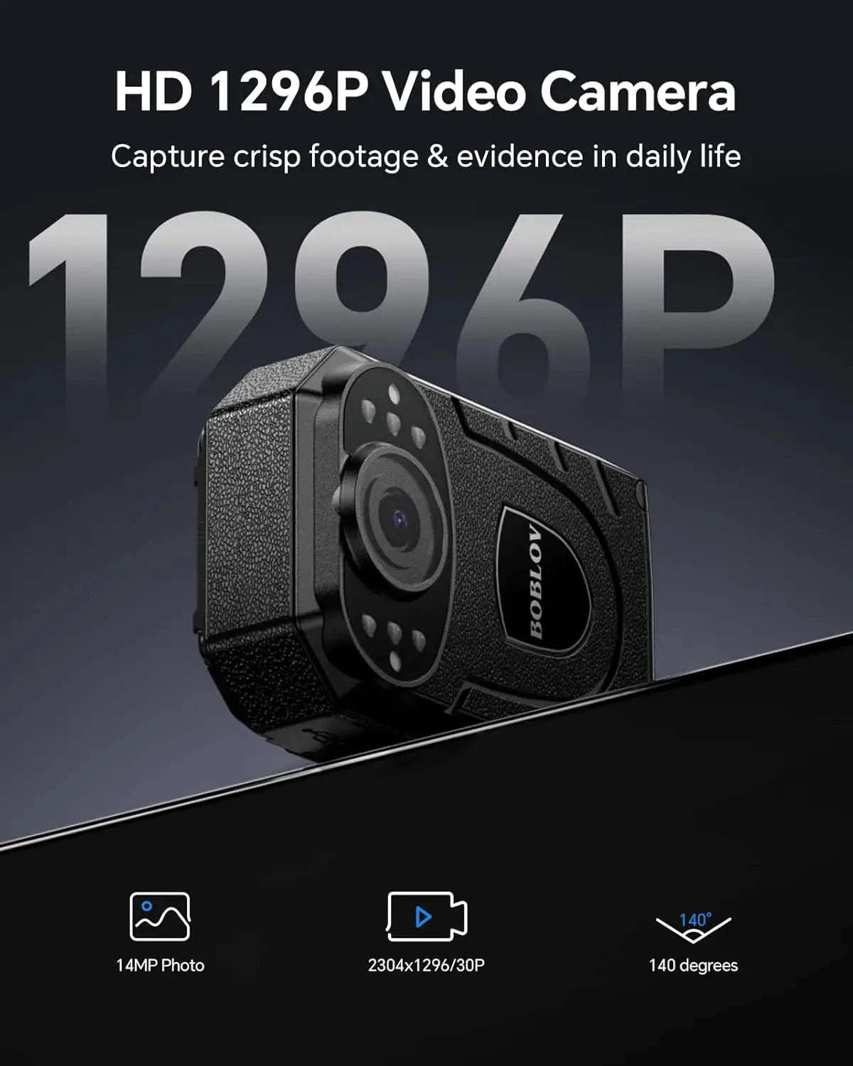 BOBLOV KJ21 Body Camera 1296P HD with Night Vision & 10H Recording-BOBLOV KJ21