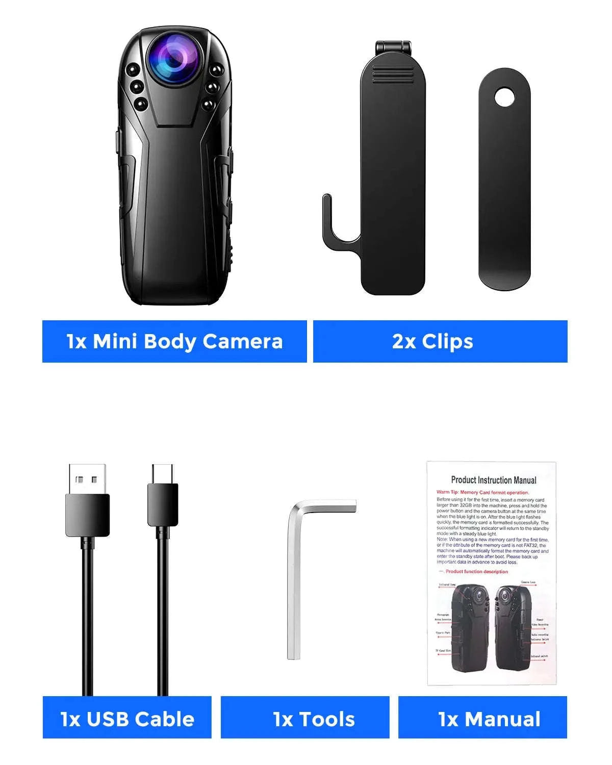 Boblov L02 Mini Dash Cam – 1080P HD Recording, IR Night Vision, Wide-Angle View-Only Camera