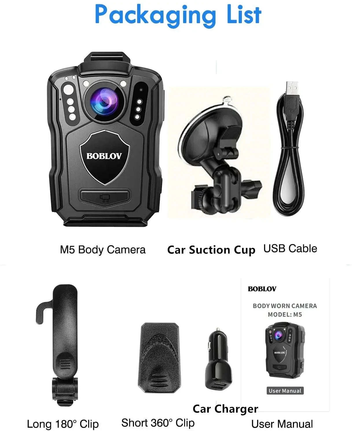 BOBLOV M5 Body Camera – 1440P Recording, Long Battery, Rugged Design-Built in 64GB / CHINA