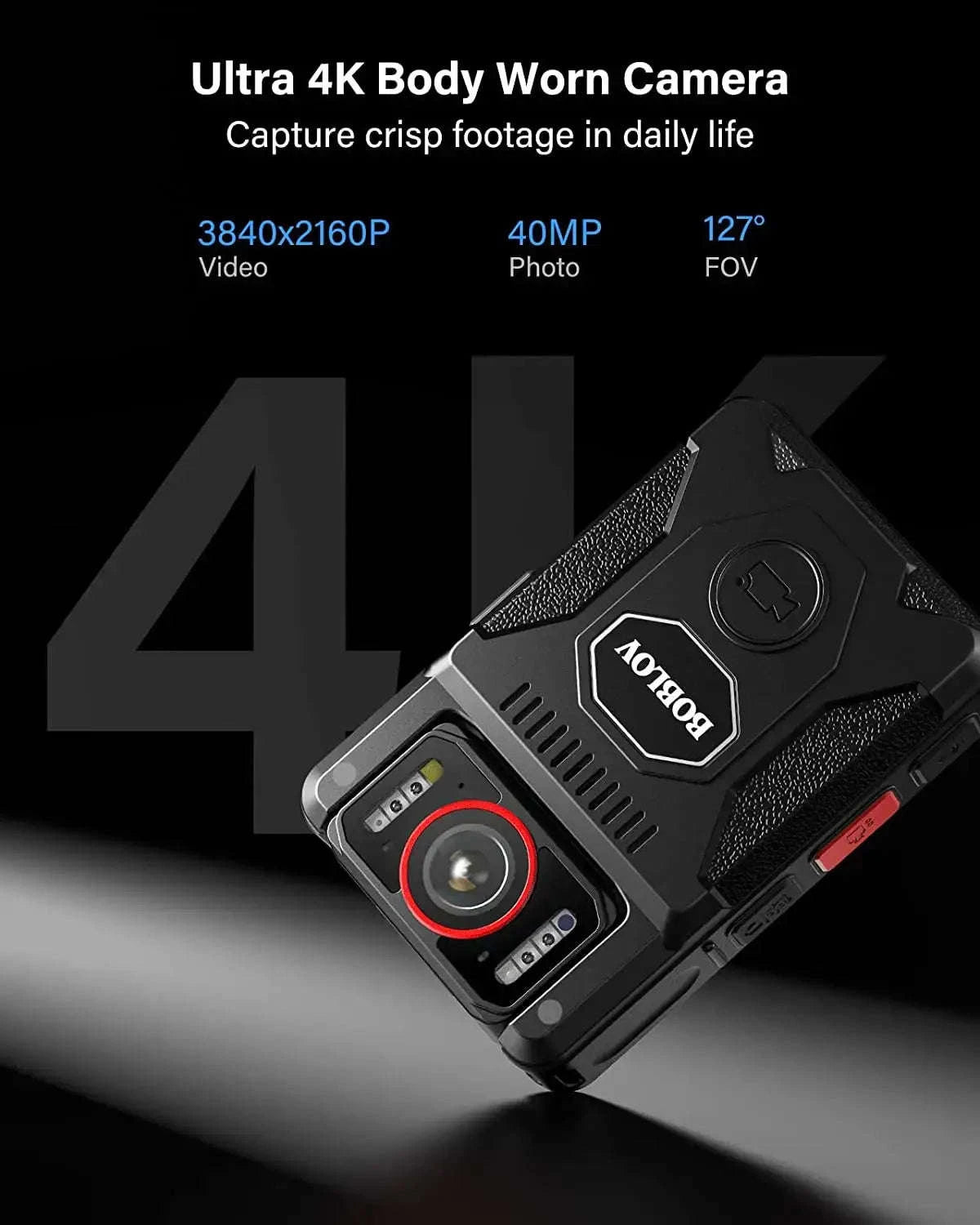 BOBLOV M7 Pro 4K GPS Body Camera – 4K Recording, Long Battery, Rotatable Lens-Buit in 128GB / CHINA